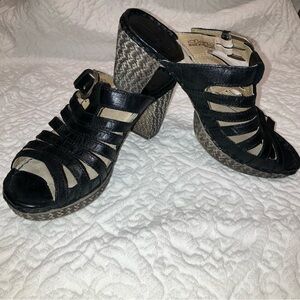 Josef Seibel high heel leather open back sandals, black, size 38